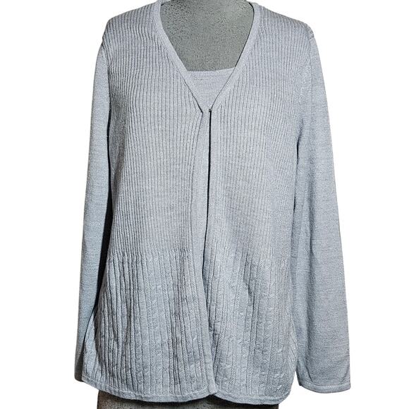 Silver Metallic Long Sleeve Sweater Size 1X - Picture 1 of 4